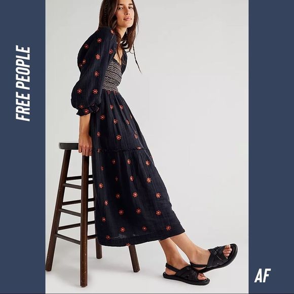 Free People Dresses & Skirts - FREE PEOPLE DAHLIA EMBROIDERED MAXI DRESS NEW MEDIUM BLACK COMBO